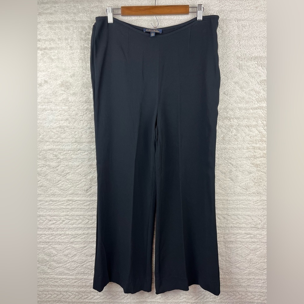 BROOKS BROTHERS Wide Leg Black Crepe Pants Side Zipper Size 12